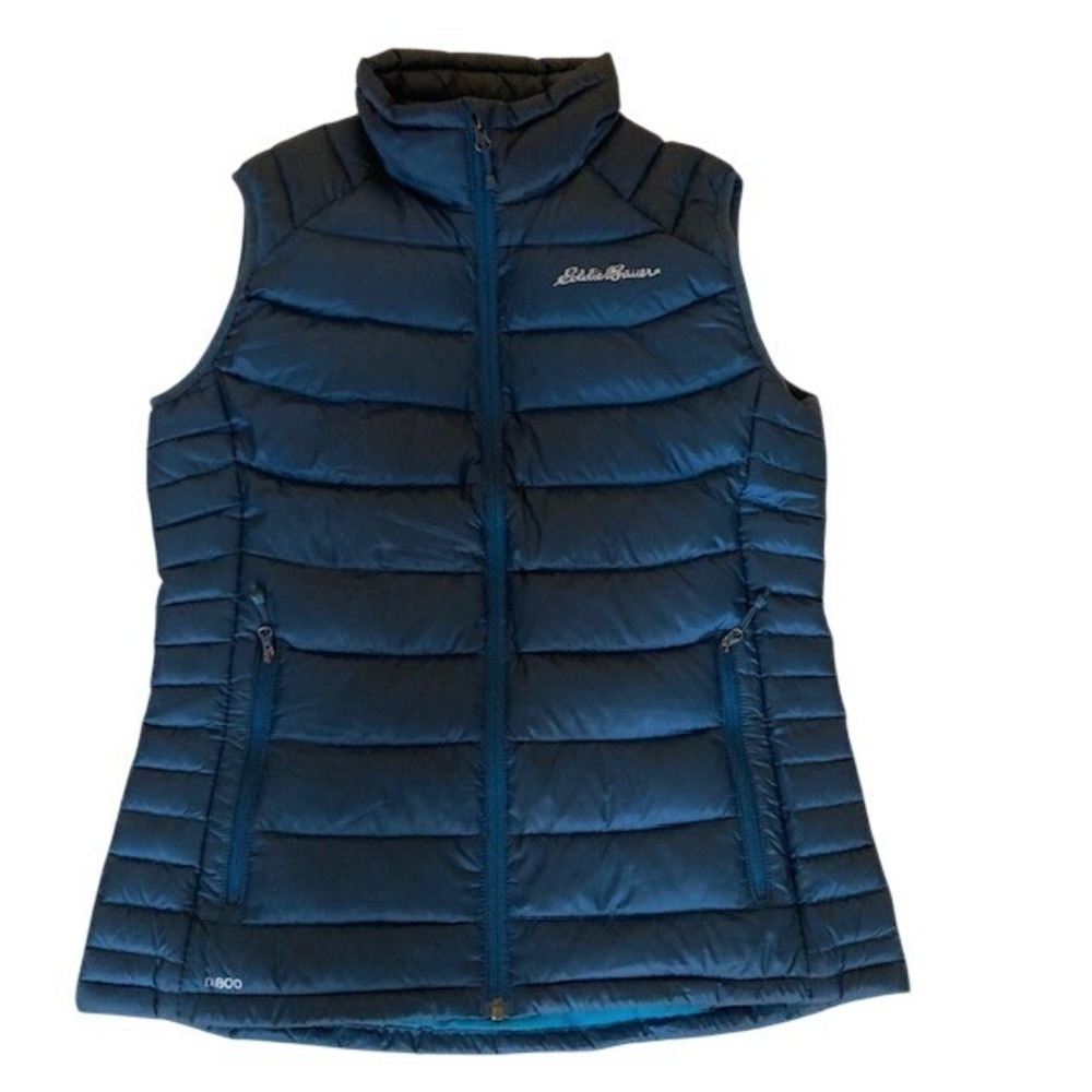 Eddie Bauer Womens Tall-M Puffer Vest Goose Down EB 800 Blue Green